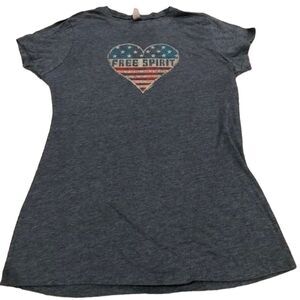 Next Level Junior XL Gray Free Spirit American Flag Heart Graphic T-Shirt‎ Tee